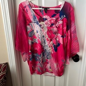 Cute bright pink top with chiffon sleeves